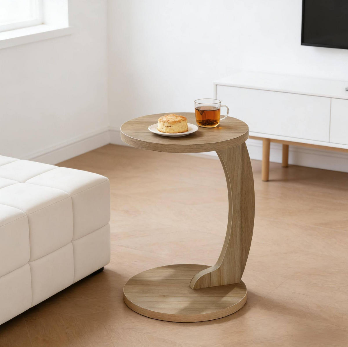 BEISTELLTISCH 38/38/55 cm in C-Form mit platzsparendem Design und robuster MDF-Platte, Lichteiche - Naturfarben, Holzwerkstoff (38/38/56cm) - Redom