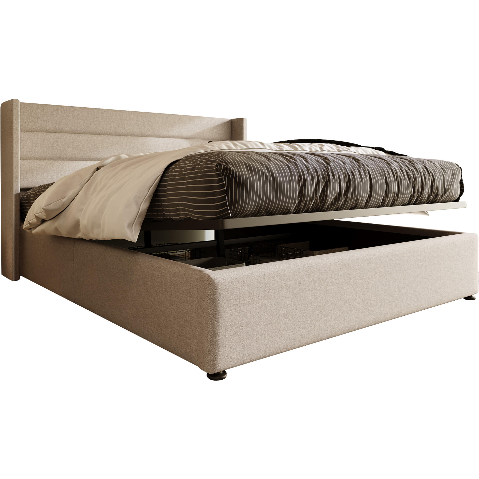POLSTERBETT 140/200 cm Beige mit Stauraum Hydraulisch mit Matratze - Beige, Textil (140/200cm) - OKWISH