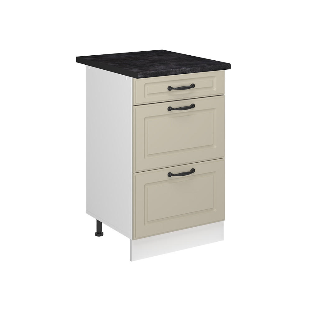 KÜCHENUNTERSCHRANK R-Line, Sand Landhaus/Weiß, 50 cm Arbeitsplatte Anthrazit - Sandfarben/Weiß, Holzwerkstoff (50/81.6/60cm) - Vicco
