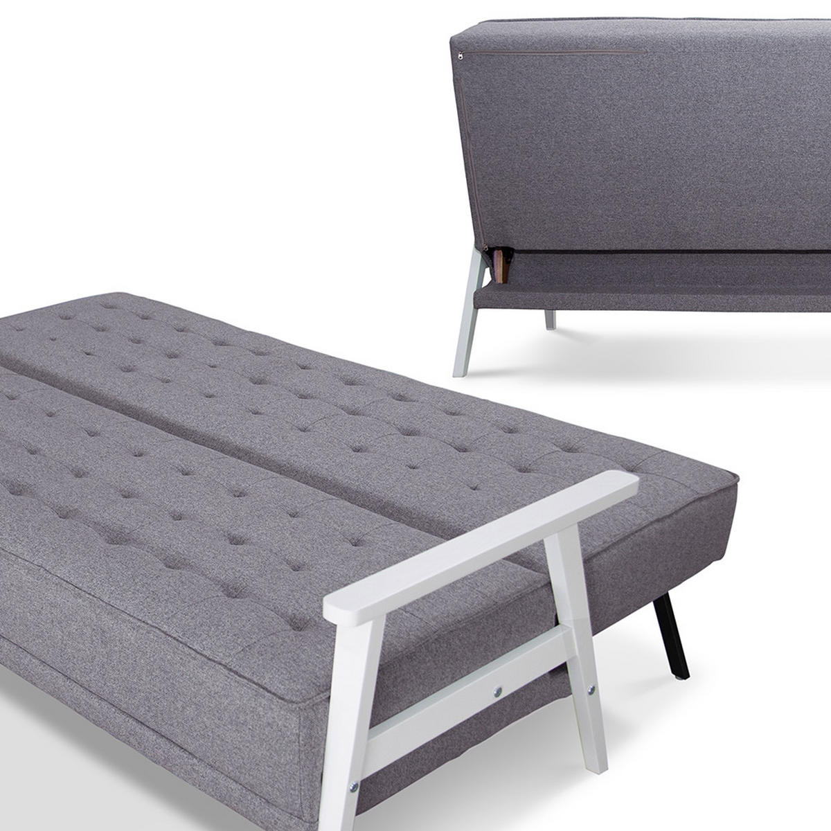 SOFA Dion Grau 202 cm mit Klappfunktion - Grau, Textil (202/95/95cm) - VitaliSpa