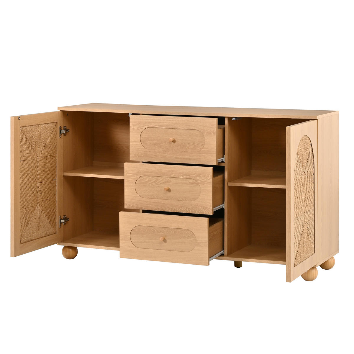 SIDEBOARD Seilgeflecht Türen 3 Schubladen Kieferfüße Modern - Naturfarben, Holzwerkstoff (140/80/40cm) - FLIEKS