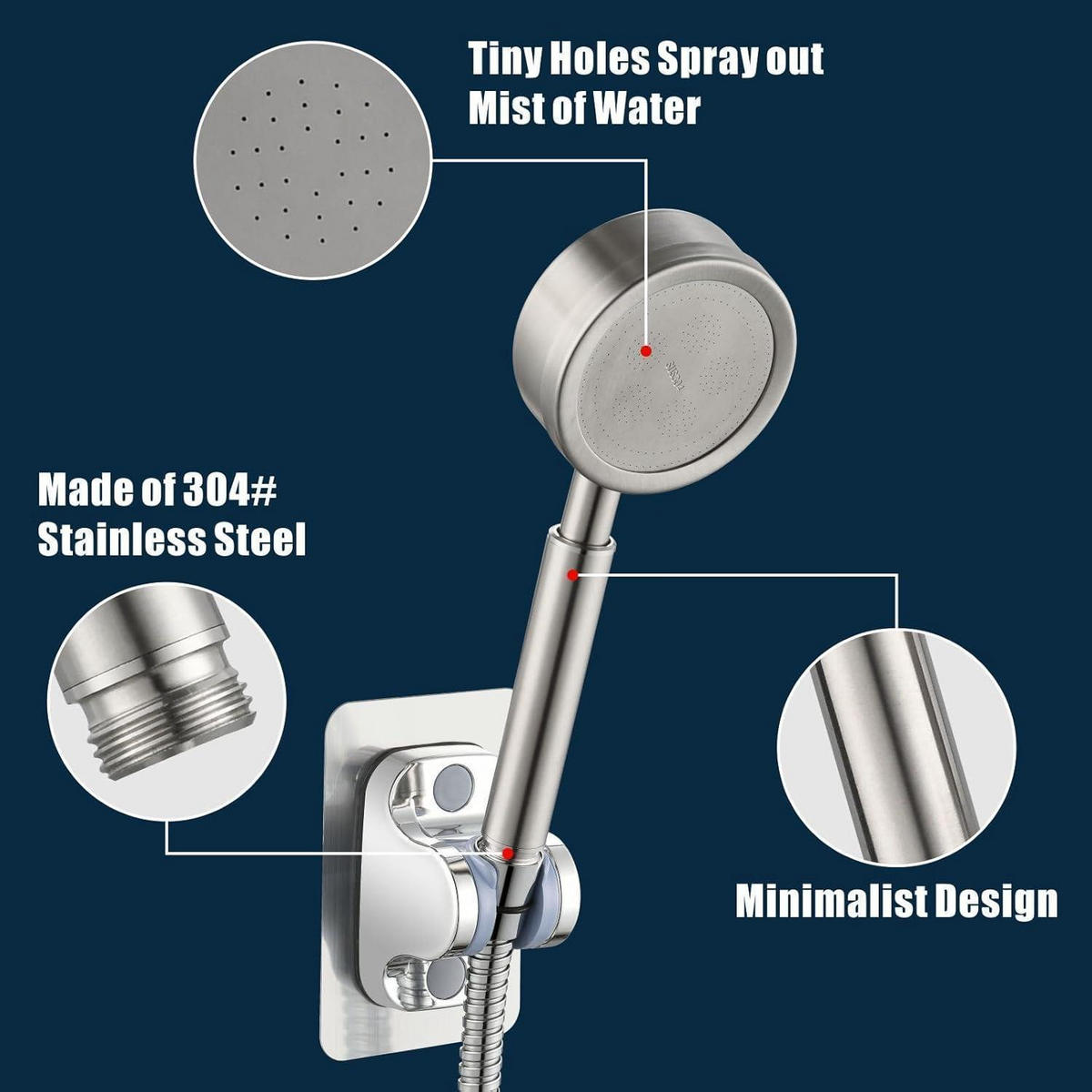 HANDBRAUSE Komplett aus Metall Nickel Gebürstet Hoher Druck - Silberfarben, Metall (8/12.7/23cm)