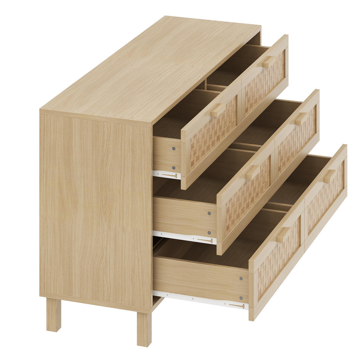 SIDEBOARD mit 6 Schubladen Rattan, 120/40/75cm - Buchefarben, Holzwerkstoff (120/75/40cm) - Urban Meuble