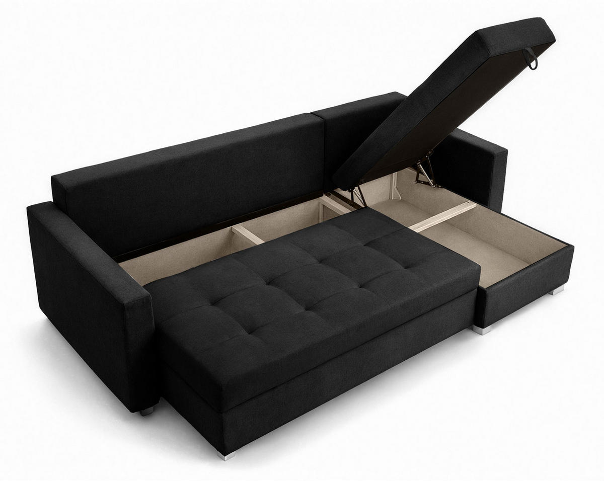 ECKSOFA Universelle L Form Elif Schwarz 220/140/85 cm stilvolle mit Schlaffunktion - Silberfarben/Schwarz, Kunststoff/Textil (220/140cm) - AX Living