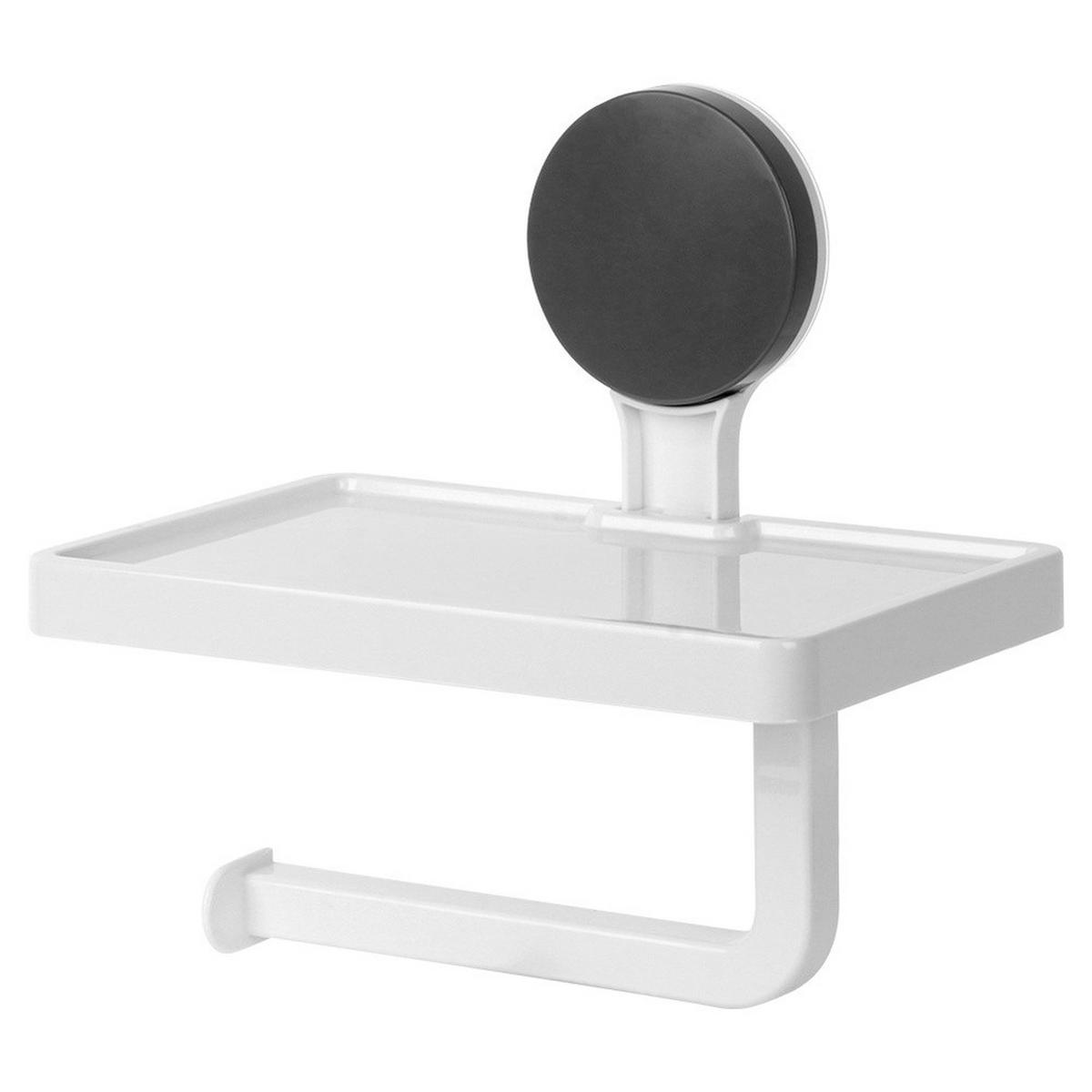 TOILETTENPAPIERHALTER mit Ablage Saugnapf Kunststoff Weiß - Weiß, Kunststoff (18/17.5/11.5cm) - Bathroom solutions