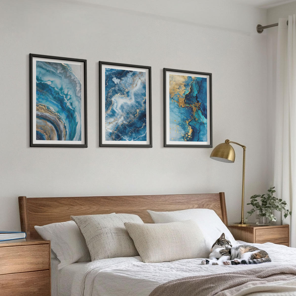BILDER SET 3er Set - 40x60 cm Schwarzer Rahmen - Blaue abstrakte Muster - Schwarz, Kunststoff (40/60cm) - TULUP