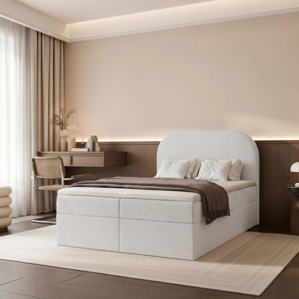 BOXBETT FUZZI 120x200 cm Hellgrau (Stoff Monte) - mit 2 Bettkästen, Bonellmatratze und weichem Kopfteil - Hellgrau, Holzwerkstoff/Textil (120/200cm) - Ravio