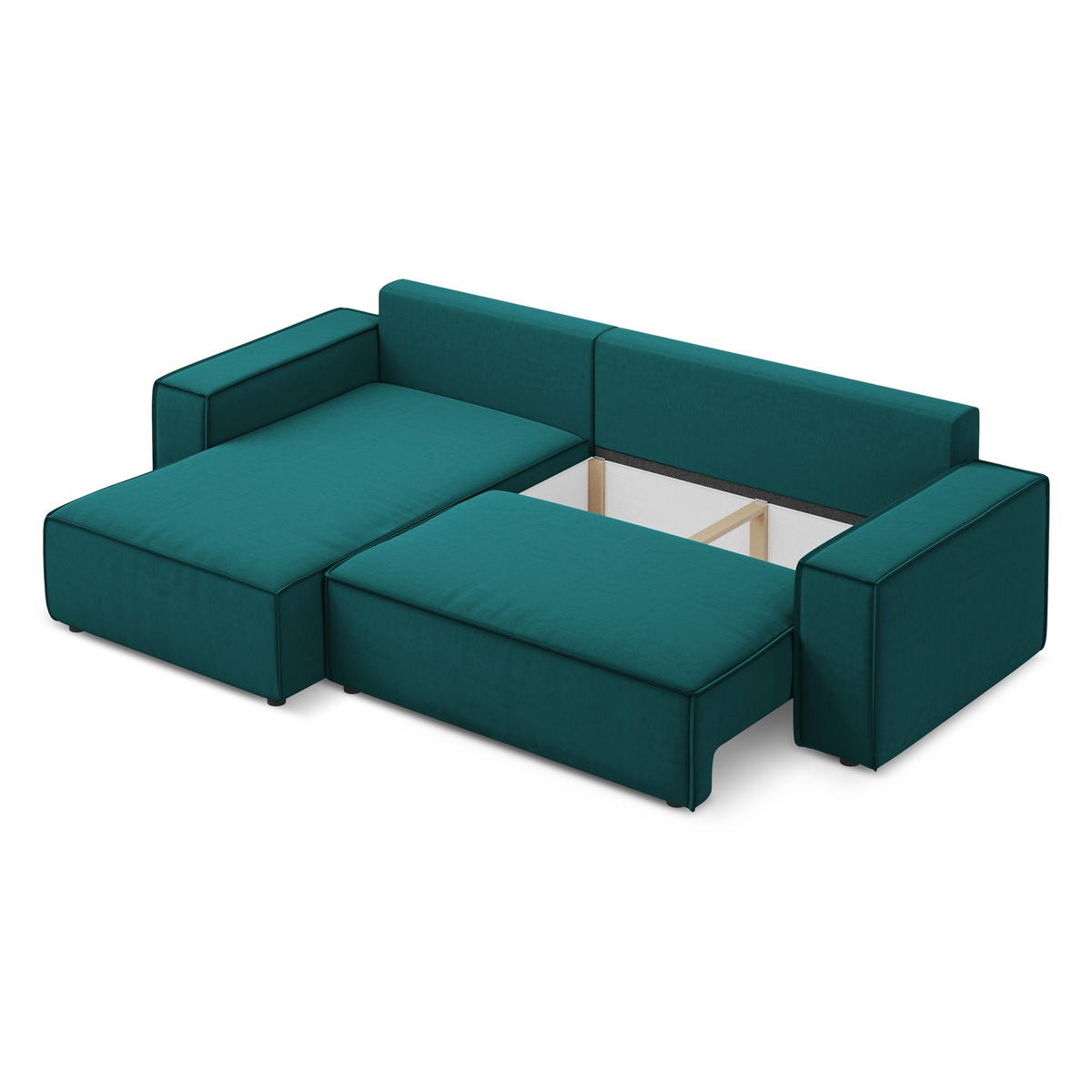 ECKSOFA mit Schlaffunktion Samt Stoff Blau - Blau/Petrol, Kunststoff/Textil (185/290cm) - LaMiaSofa