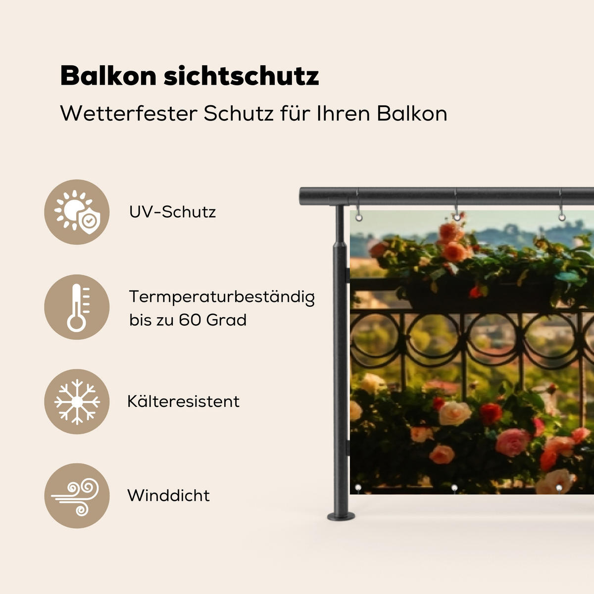 BALKON-SICHTSCHUTZ Blumen - Zaun - Stadtbild - Sommer - Pink, Kunststoff (500/80cm) - MuchoWow