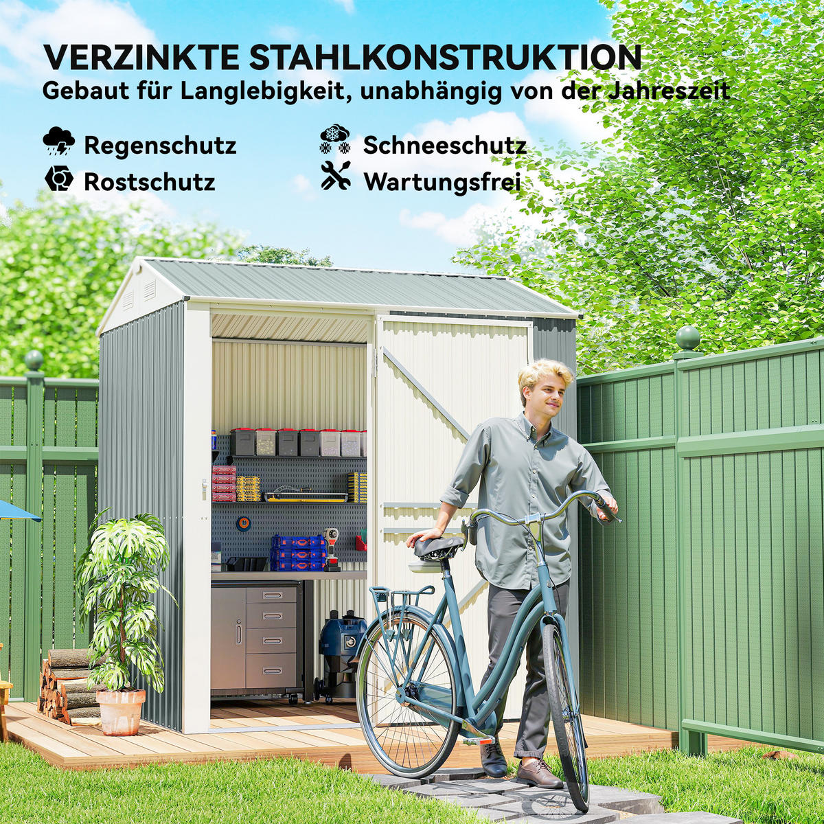 GARTENHAUS Hellgrau 209.0/177.0/236.0cm - Hellgrau, Metall (177/236/209cm)