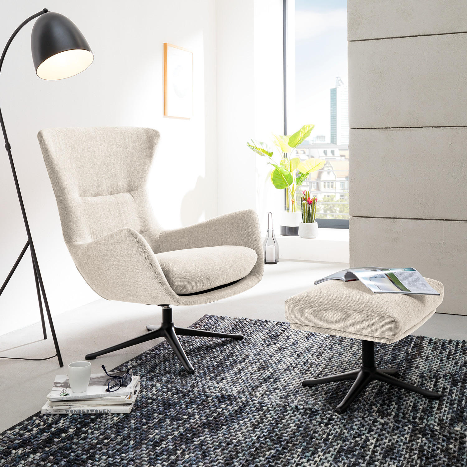 SESSEL mit Kreuzfuß - Beige/Schwarz, Textil (84/99/96cm) - home24