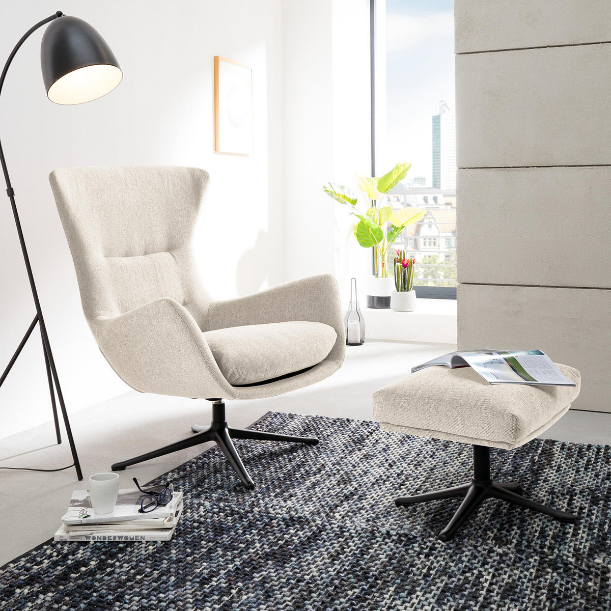 SESSEL mit Kreuzfuß - Beige/Schwarz, Textil (84/99/96cm) - home24