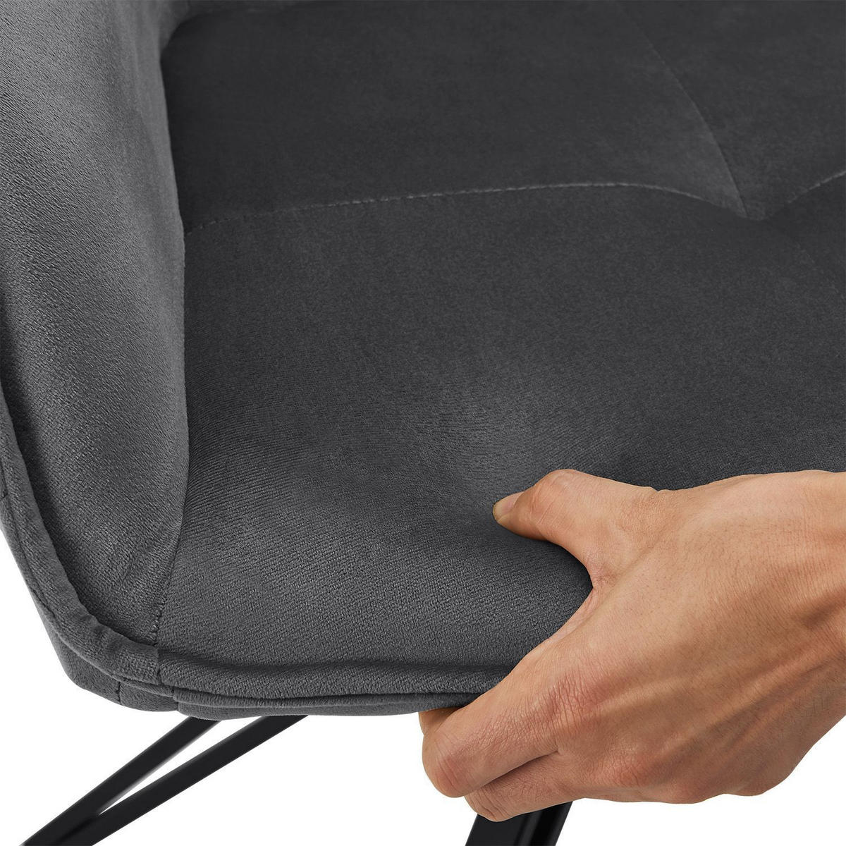 DREHSTUHL Clyde mit Armlehne samt dunkelgrau (2er-Set) - Dunkelgrau, Textil (57/85/61cm) - Juskys