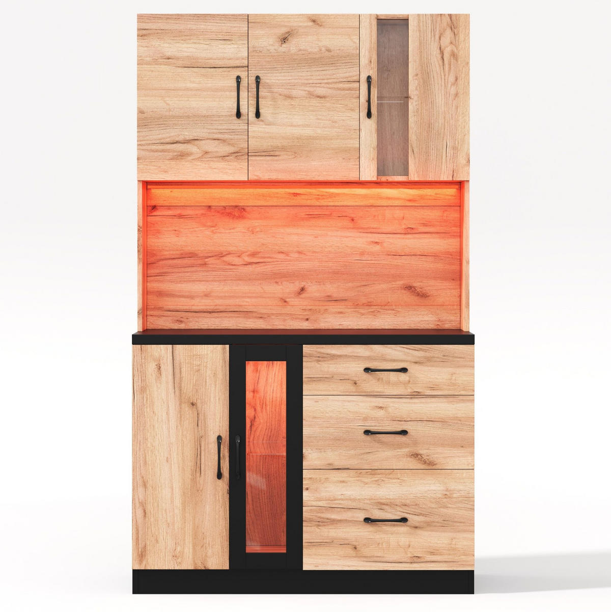 BUFFET 105/40/180 cm neutral aus MDF mit LED - Naturfarben, Holzwerkstoff (105/180/40cm) - OKWISH