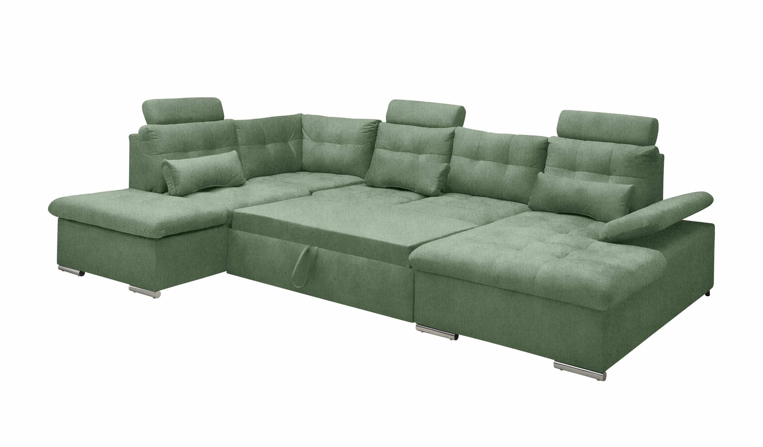 WOHNLANDSCHAFT mit Schlaffunktion und Bettkasten, verstellbare Armlehne - Chromfarben/Grün, Kunststoff/Textil (324/107/218cm) - ed exciting design