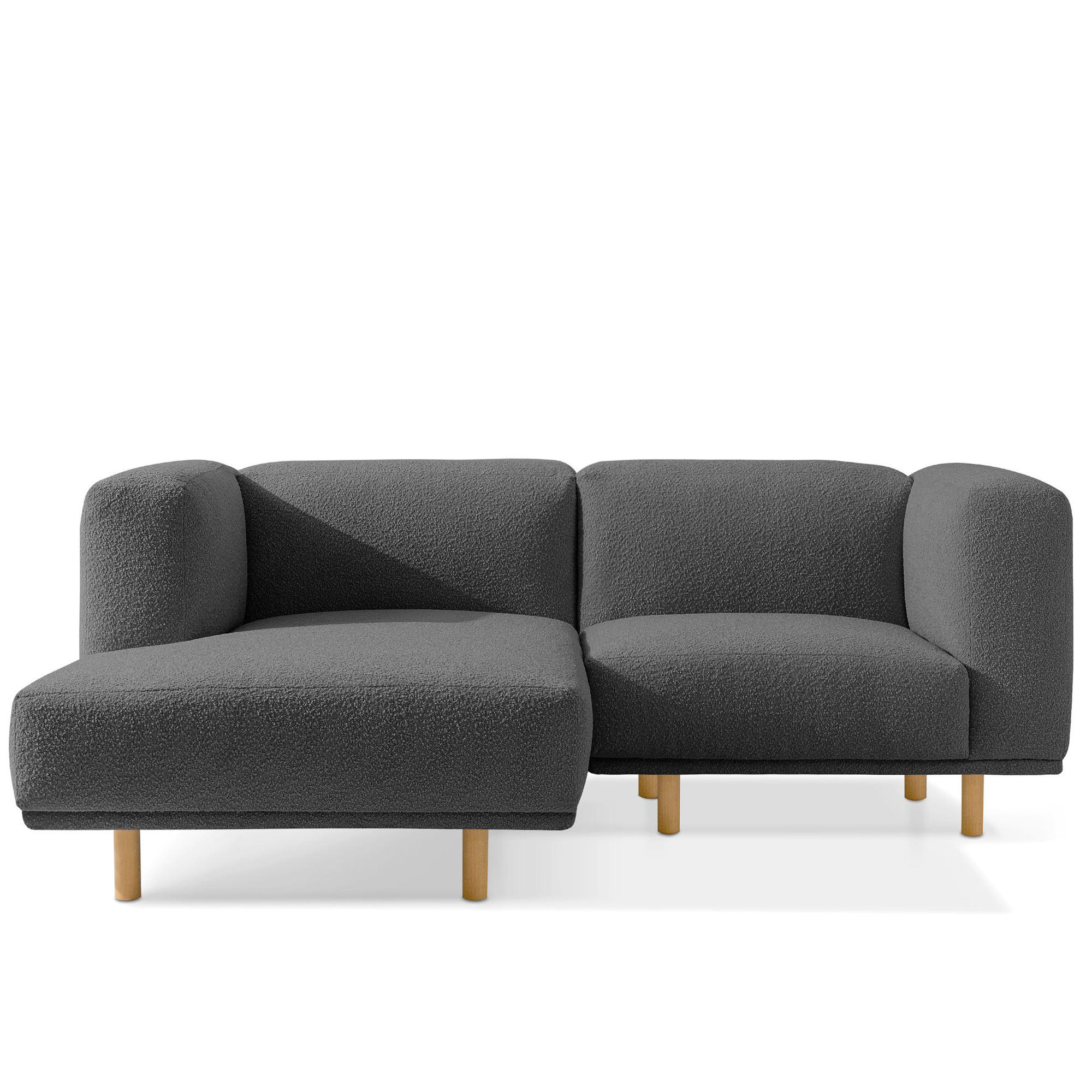 ECKSOFA-LINKS FOSERO, Bouclé - Dunkelgrau/Buchefarben, Holz/Holzwerkstoff (204/155cm) - KONSIMO®