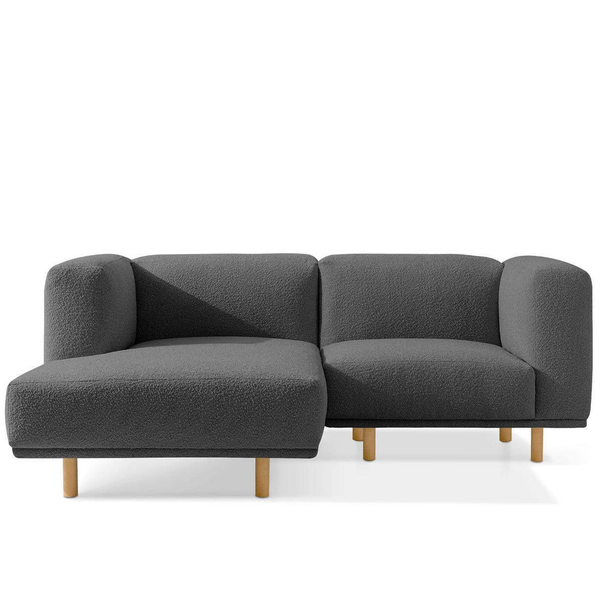 ECKSOFA-LINKS FOSERO, Bouclé - Dunkelgrau/Buchefarben, Holz/Holzwerkstoff (204/155cm) - KONSIMO®