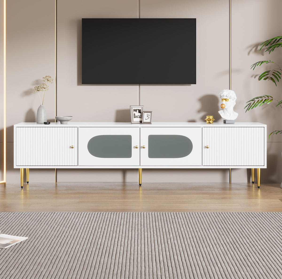 TV-SCHRANK mit 4 Türen 170 x 35 x 50 cm Weiß Spanplatte - Weiß, Holzwerkstoff (35/50/170cm) - Beauniv