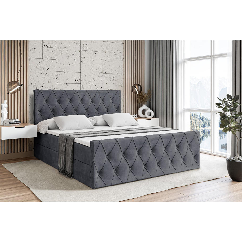 Thumbnail - Altdecor Boxbett, Dunkelgrau, Holzwerkstoff, Höhe ca. 20 cm, 200x200 cm, Schlafzimmer, Betten, Boxspringbetten