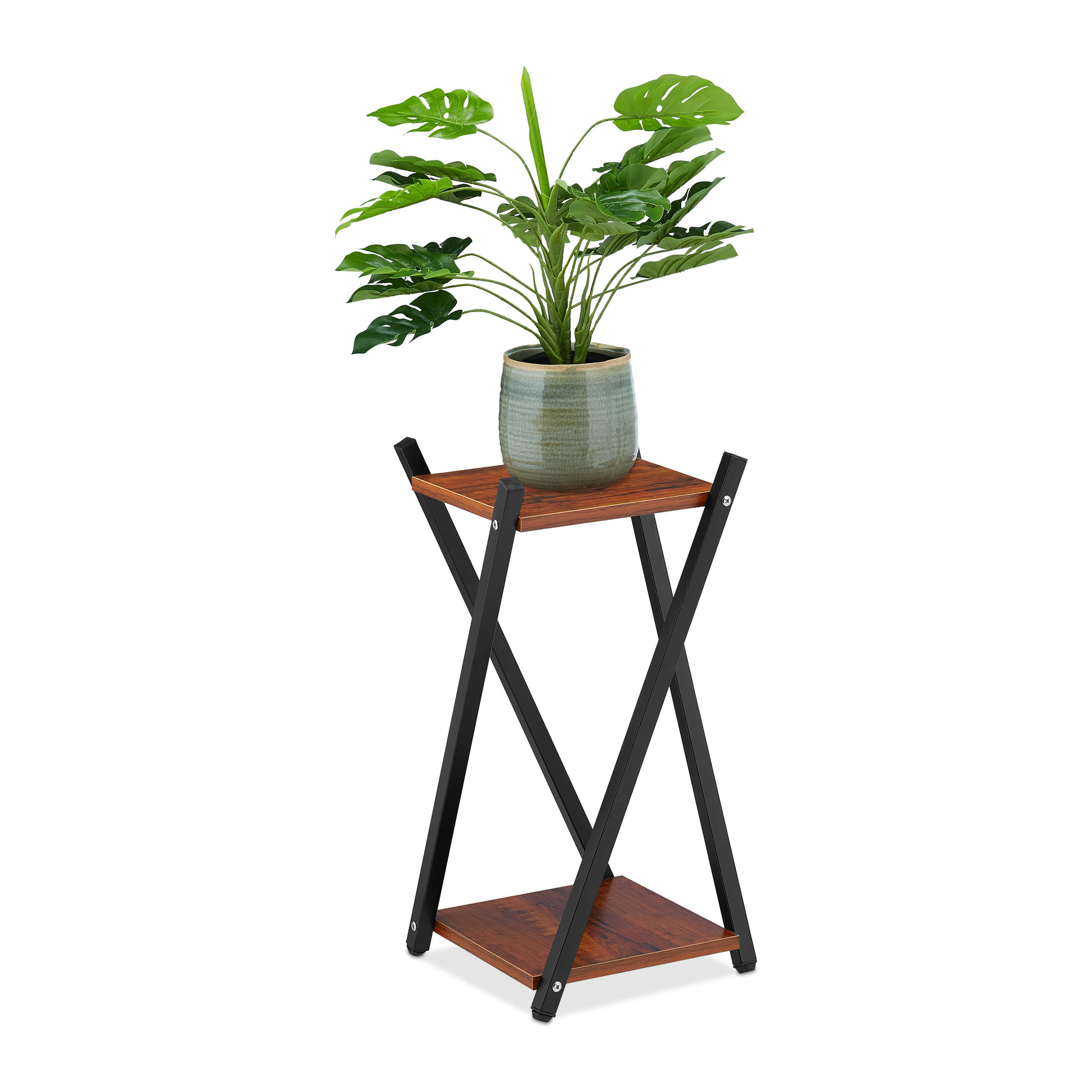 BLUMENSTÄNDER - Schwarz/Braun, Holzwerkstoff/Metall (29/57/29cm) - Relaxdays