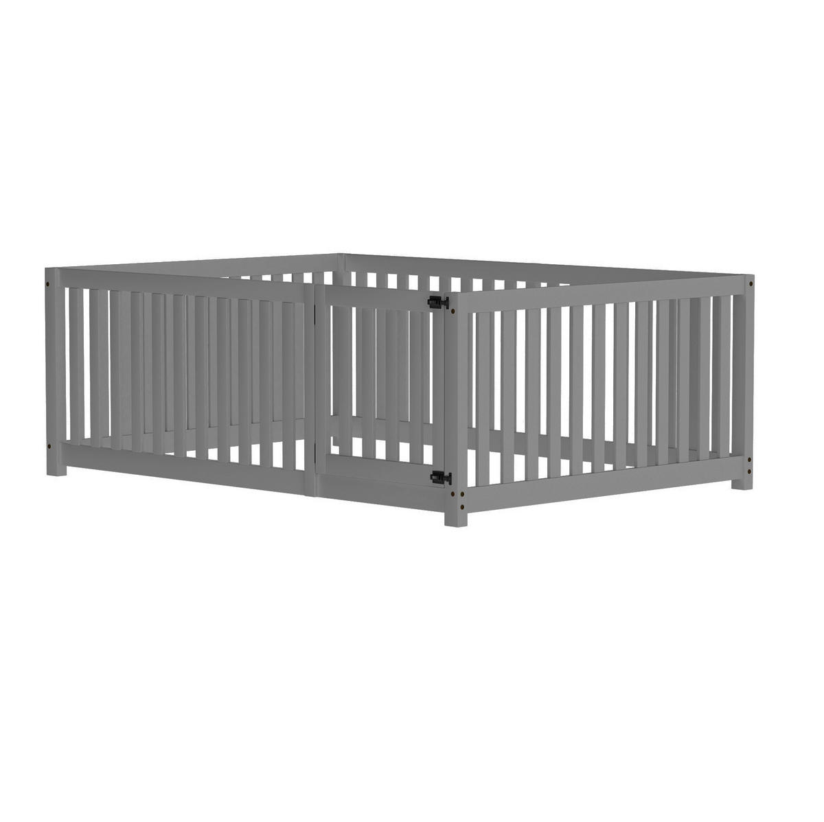 BODENBETT 140/200 cm grau mit Tür und Zaun aus Massivholz - Grau, Holz (140/200cm) - OKWISH