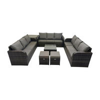 GARTENMÖBELGARNITUR mit KISSEN Polyrattan Dunkelgrau 11-Sitzer - Dunkelgrau/Grau, Glas/Kunststoff - Fimous
