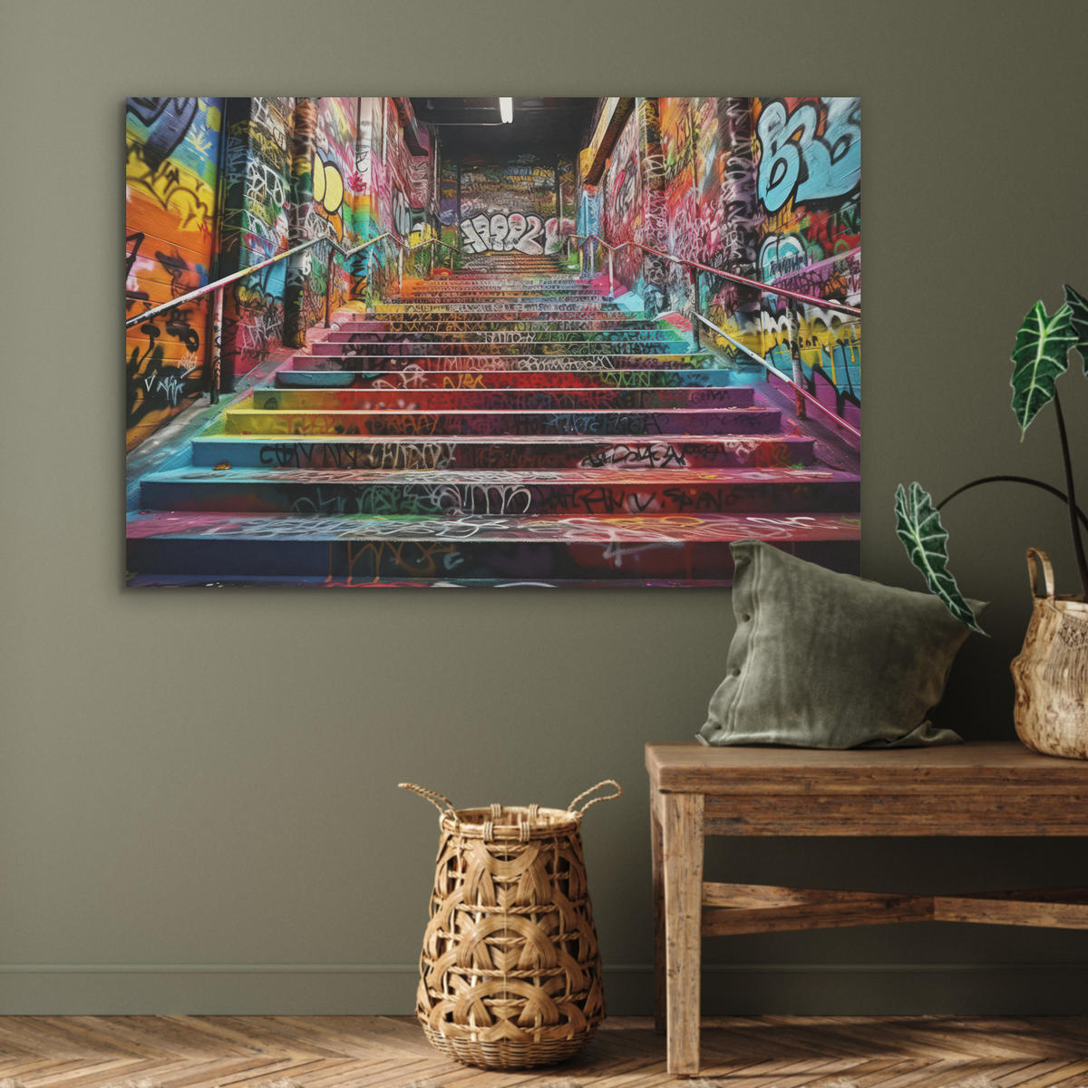 AKUSTIKPANEEL Treppe - Graffiti - Farben - Kunst 100x70 cm - Multicolor, Textil (100/0.9/70cm) - MuchoWow