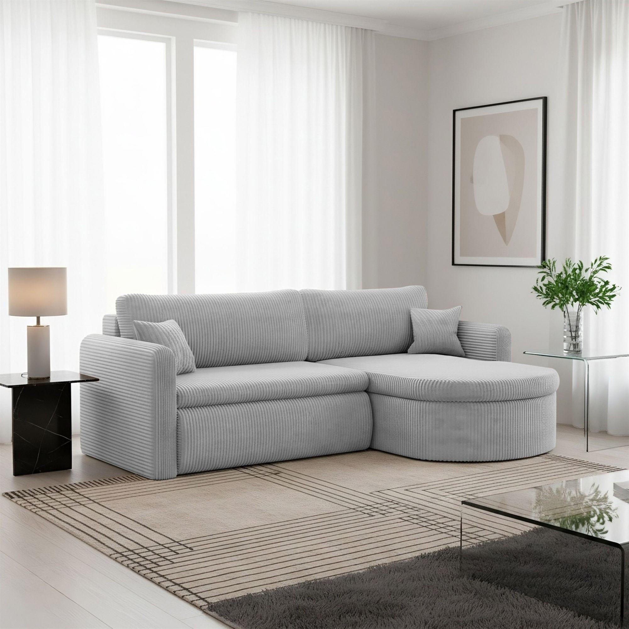 ECKSOFA Feliz In Poso - Hellgrau, Holzwerkstoff/Textil (250/160cm) - Fun Möbel