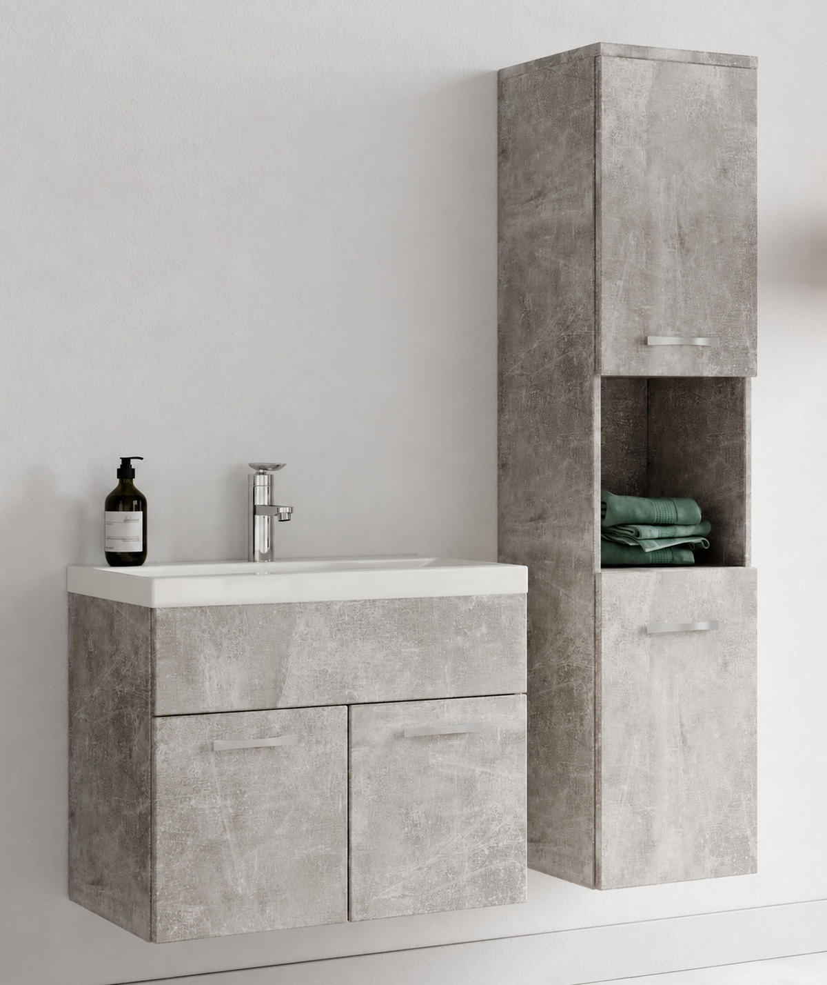 BADMÖBEL-SET Montreal 3 Teile Beton Grau - 60 x 35 x 51 cm - Grau, Holz (60/51/35cm) - Badplaats