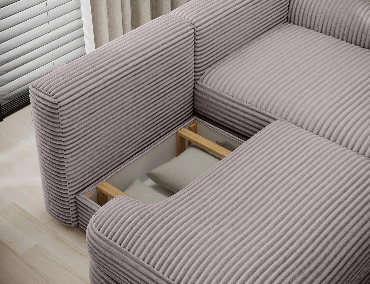 ECKSOFA RIPELI L-Form mit Schlaffunktion & Bettkasten – Modernes 3-Sitzer Sofa, Wellenfederung, 217 × 175 cm - Hellgrau/Schwarz, Kunststoff (175/217cm) - Wohnideebilder