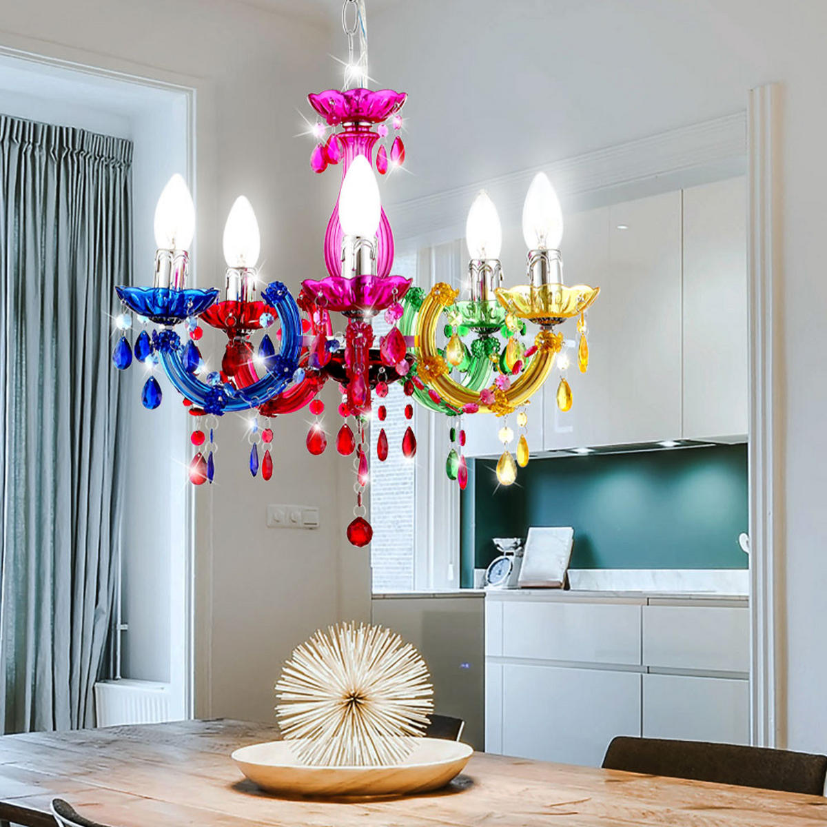 LED KRONLEUCHTER CUIMBRA II Bunt - Multicolor, Metall (44/44/128cm) - Globo Lighting
