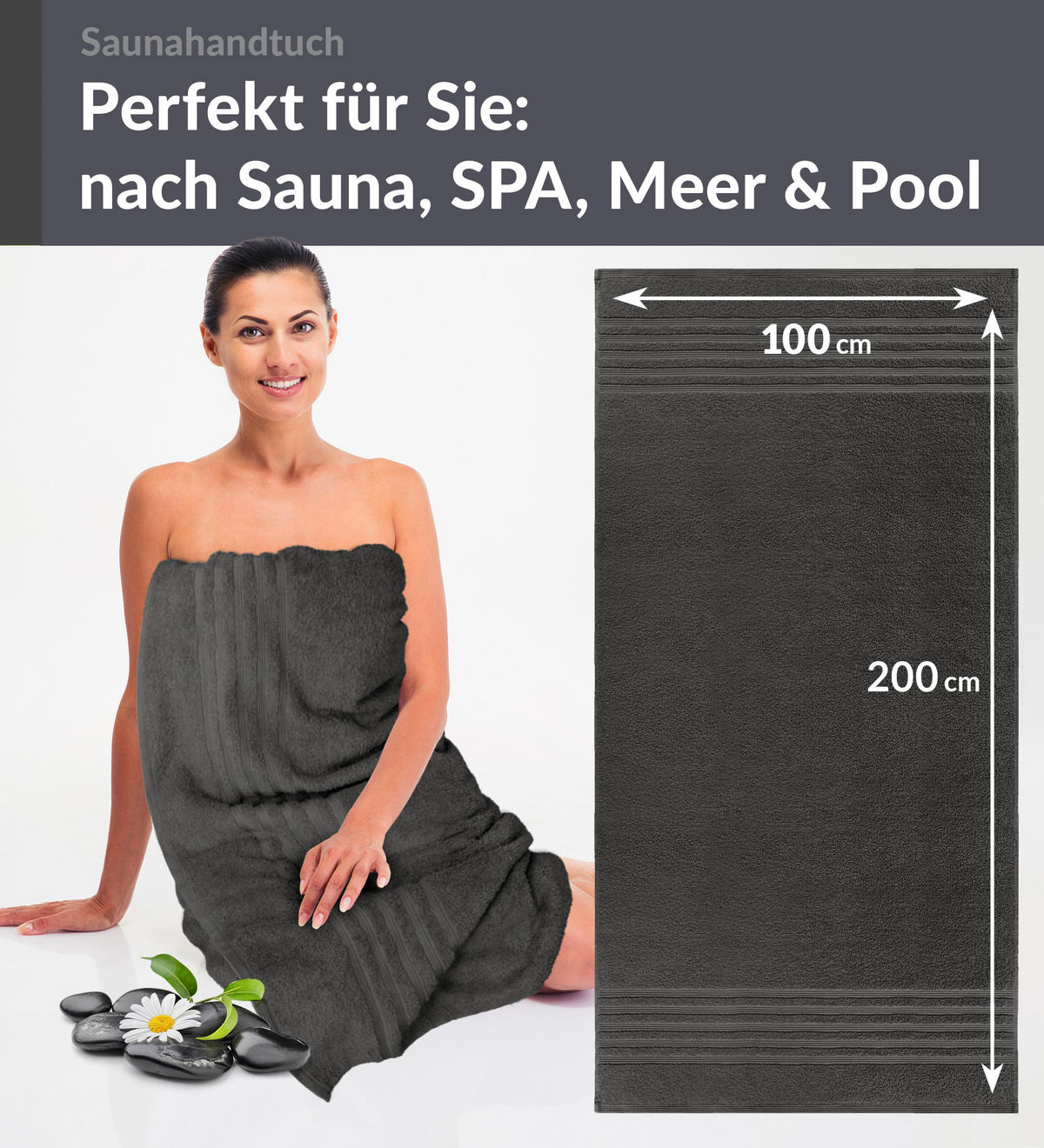 BADETUCH London Anthrazit Grau 100x200 cm - Anthrazit, Textil (100/200cm) - Lashuma