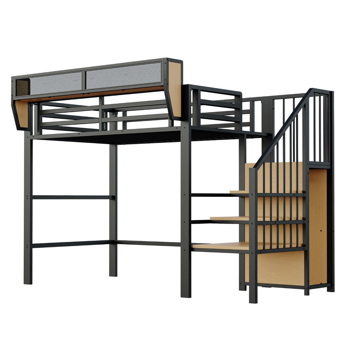 HOCHBETT 90/200 cm Schwarz aus MDF und Metall mit Sicherheitsleiter - Schwarz, Metall (90/200cm) - OKMYHOME