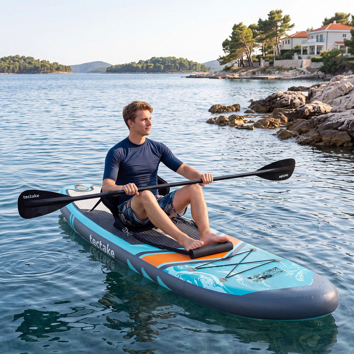 STAND-UP-PADDLE-BOARD 2in1 , 288 x 77 x 22,5 cm, türkis/orange - Türkis, Kunststoff (288/77/0.23cm) - tectake