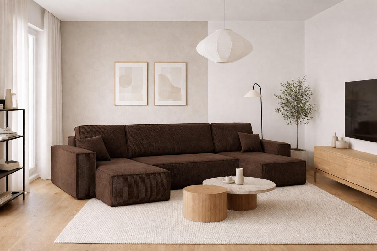 ECKSOFA Mit Schlaffunktion Und Bettkasten BEST Dicker Cord Cord Poso Braun - Braun, Holz/Textil (312/142cm) - Kaiser Möbel