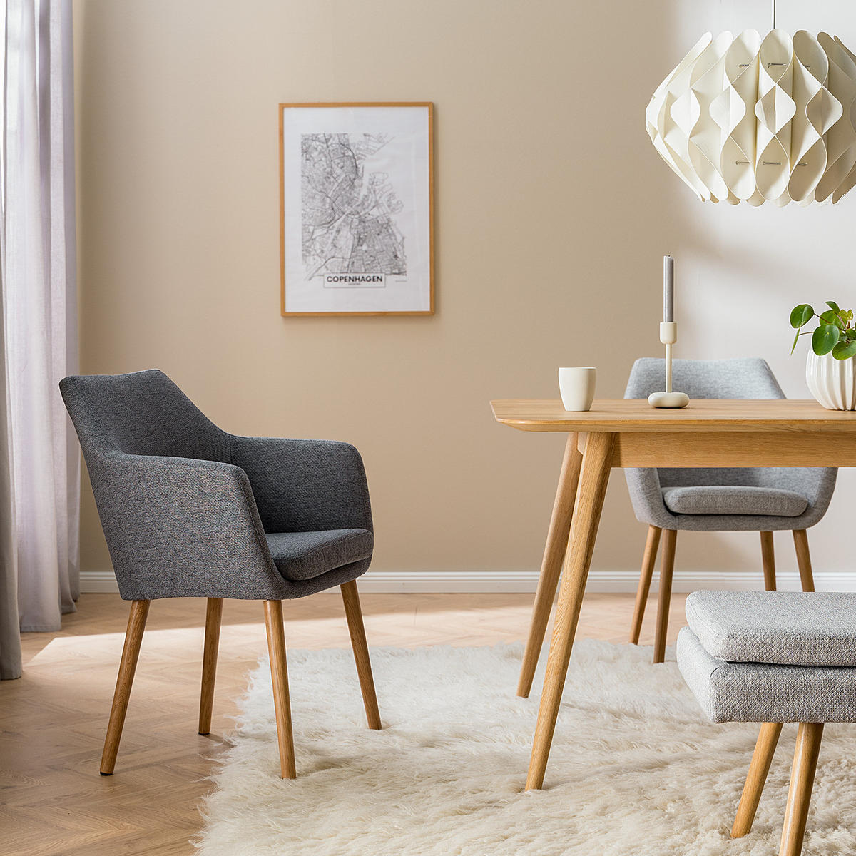 ARMLEHNENSTUHL - Eichefarben/Dunkelgrau, Textil (58/84/58cm) - home24