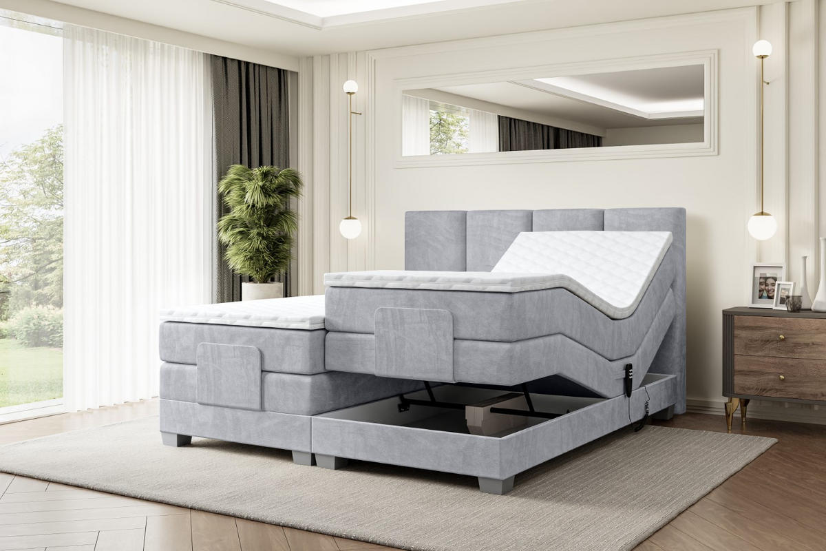 BOXSPRINGBETT elektrisch verstellbar mit 2 Matratzen H4/Taschenfederung ROKS EL 200 x 200 Grau - Grau, Holzwerkstoff (207/200cm) - ALTDECOR