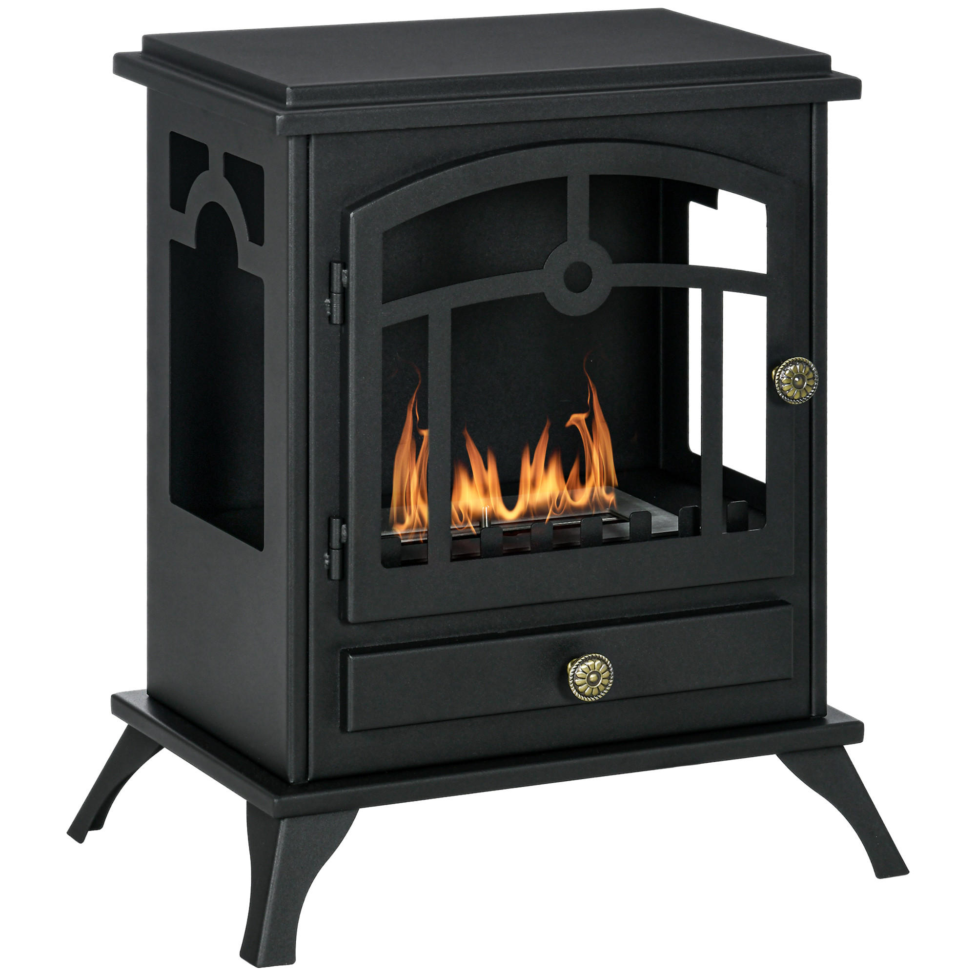 ETHANOL Kamin, 1,2L, mit Feuerdeckel, für bis 25 m², Stahl, Schwarz - Schwarz, Metall (28/54/45cm) - HOMCOM