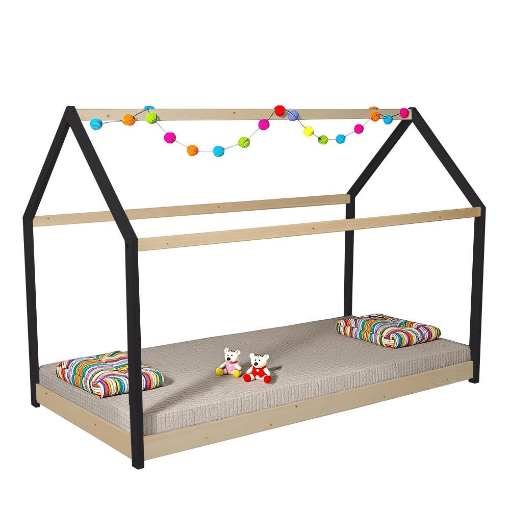 HAUSBETT PANDA mit Lattenrost / Kinderbett 90x190 cm - Naturholz und Schwarz - Multicolor, Holz (90/190cm) - Weber Industries