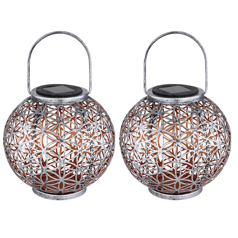 LED AUSSENLEUCHTE Kugel Geflecht Silber 2er Set - Silberfarben, Metall (20/20/29cm)