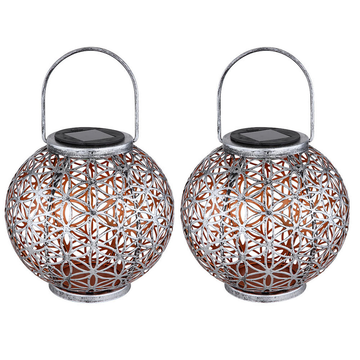 LED AUSSENLEUCHTE Kugel Geflecht Silber 2er Set - Silberfarben, Metall (20/20/29cm)