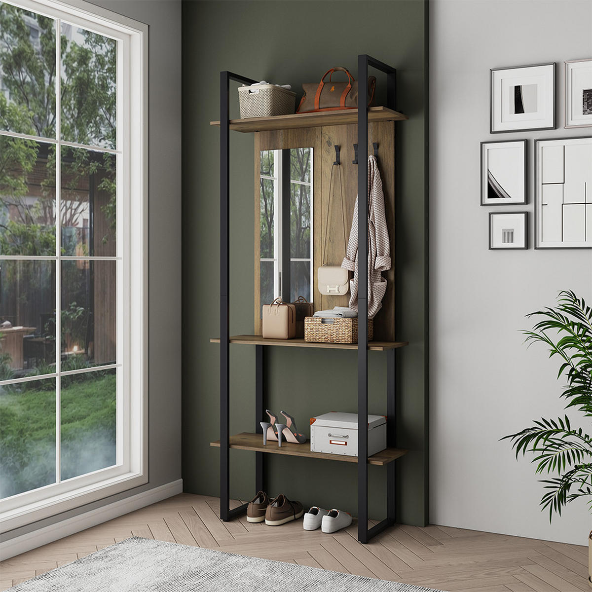 GARDEROBE Livi Anthrazit 90 x 215 cm mit Hacken und Spiegel - Anthrazit, Holzwerkstoff (90/215/35cm) - Vicco