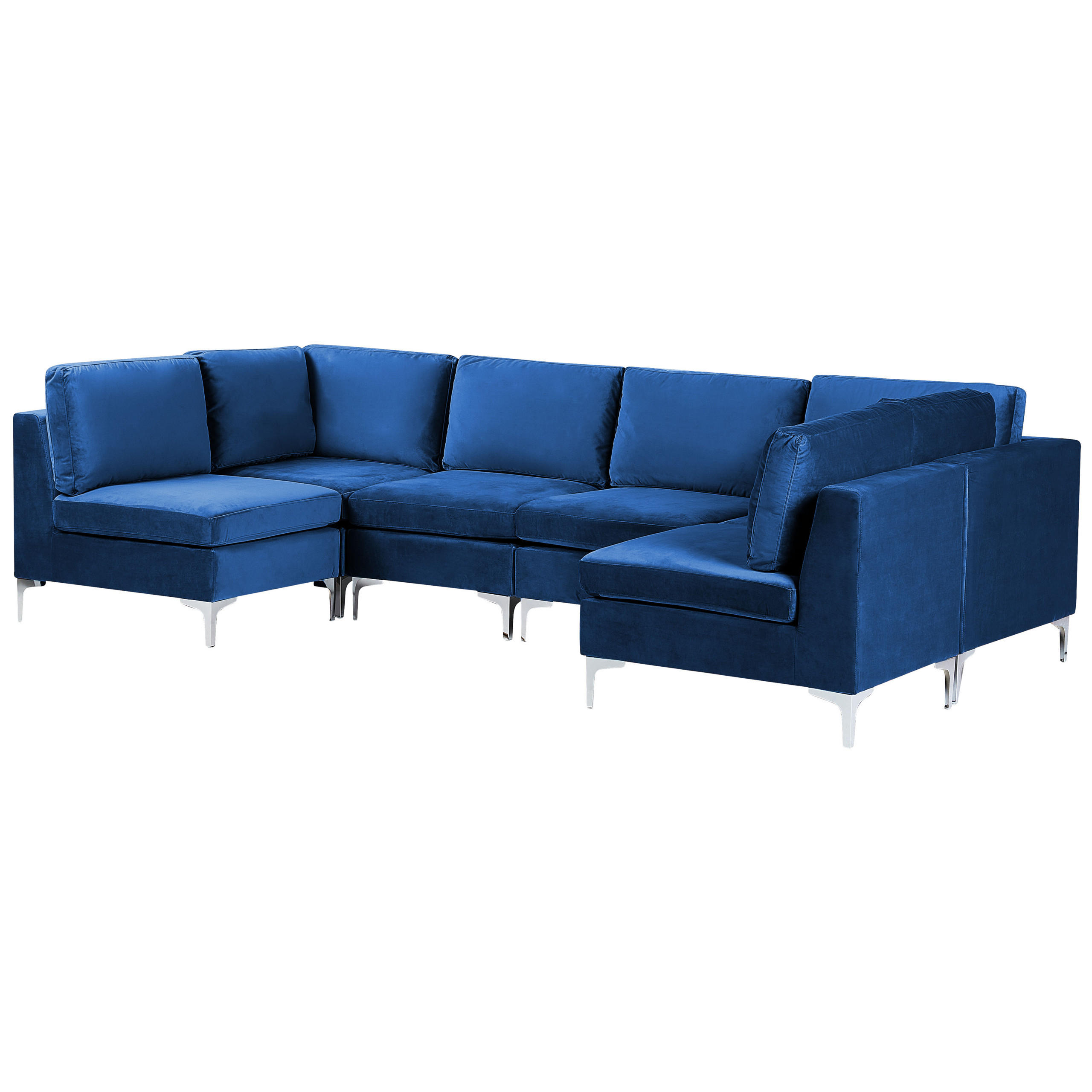 6-SITZER WOHNLANDSCHAFT U-förmig Samtstoff marineblau Evja - Blau, Textil (300/84/150cm) - Beliani