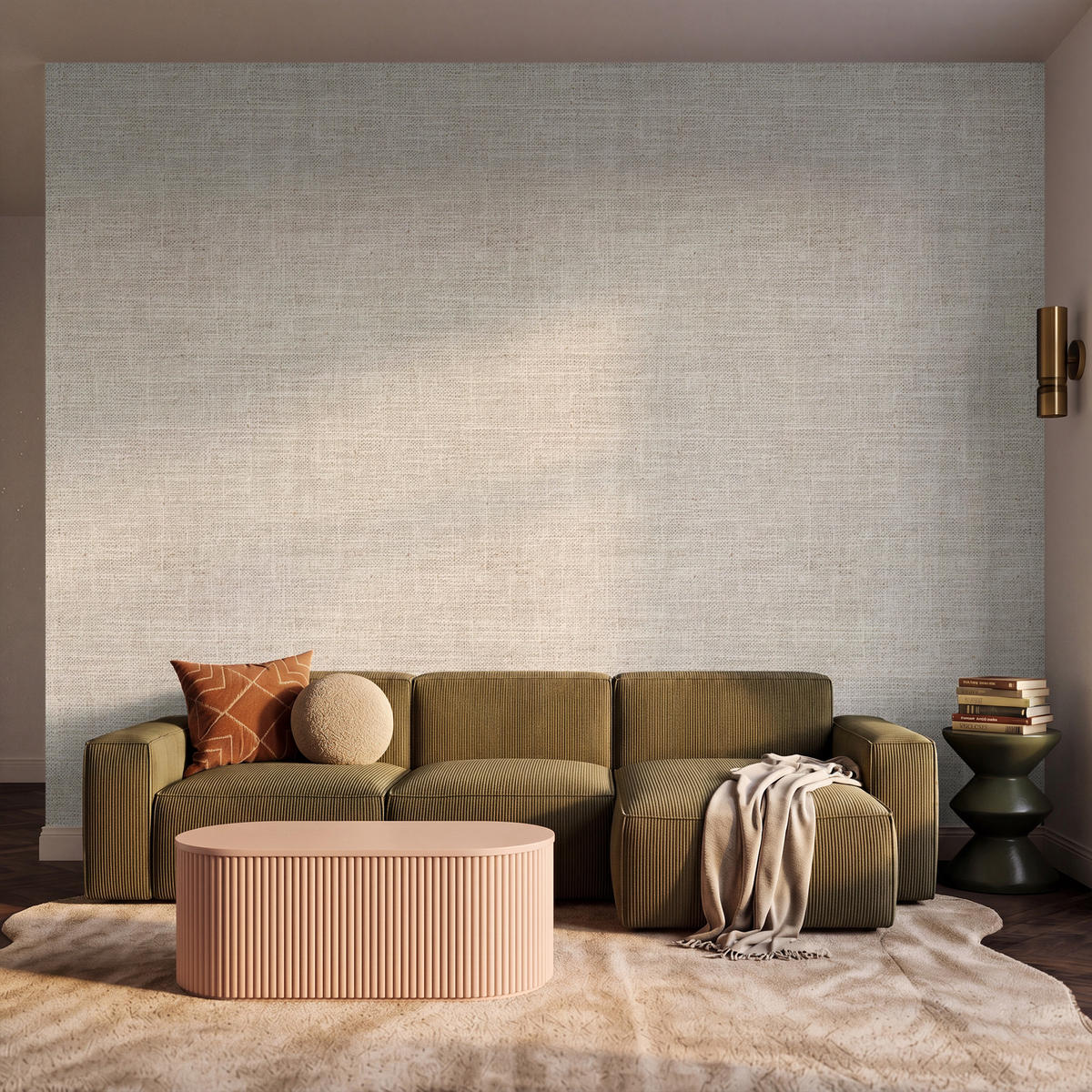 TAPETE - Leinen - Textur - Beige - 350x280 cm - Creme, Papier (350/280cm) - OnlyWow