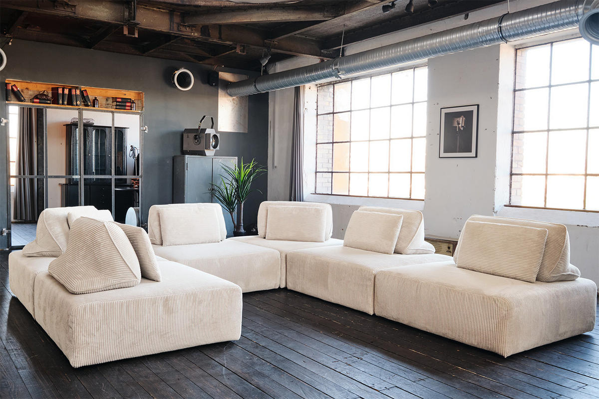 MODULSOFA WIOLO SOFT 6 MODULE 6 KISSEN Cremeweiß Cord - Creme/Schwarz, Kunststoff/Textil (333/84/333cm) - KAWOLA