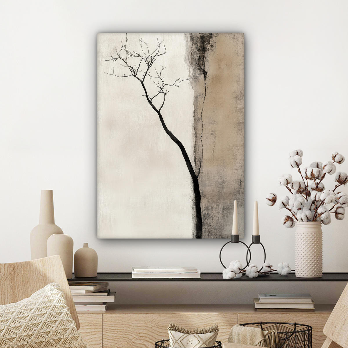 LEINWANDBILD Wabi sabi - Pflanze - Beige 60x80 cm - Taupe, Textil (60/80cm) - MuchoWow