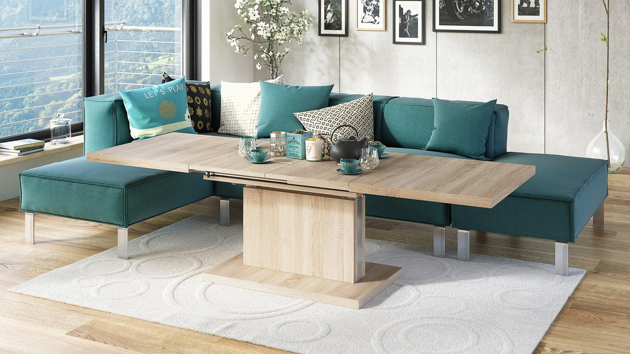 COUCHTISCH rechteckig Sonoma Eiche ausziehbar höhenverstellbar - Sonoma Eiche, Holzwerkstoff (80/120/56cm) - designimpex
