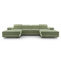 WOHNLANDSCHAFT GIULIO Grün Velours-Stoff mit Schlaffunktion - Grün, Holz (352/90/202cm) - MASSENO