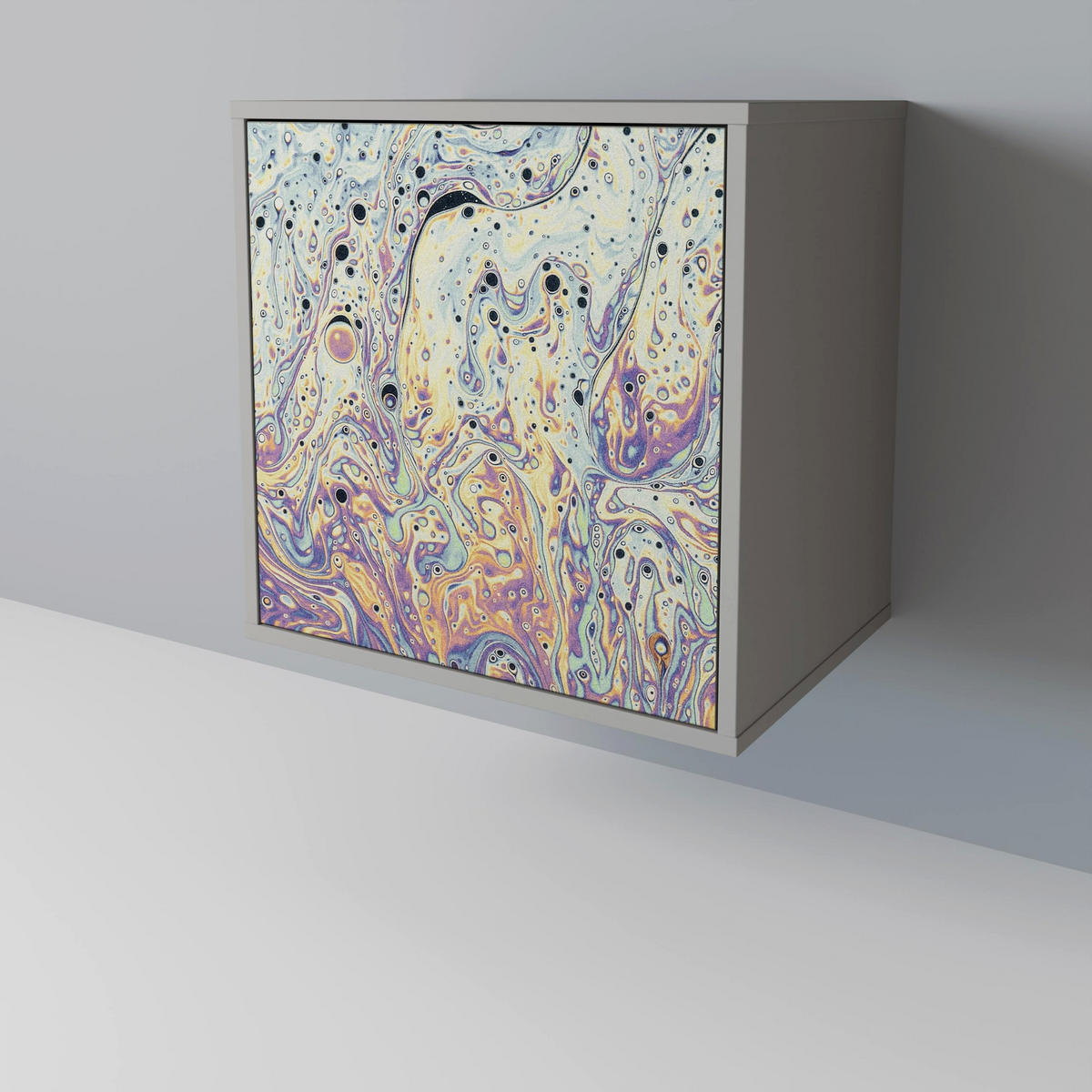 SIDEBOARD MOSAIC OF COLORS, Grau, 57,5x42x70,5 cm, Schwarze Metall-Sternfüße - Multicolor/Schwarz, Holzwerkstoff/Metall (57.5/70.5/42cm) - SpaceRebels
