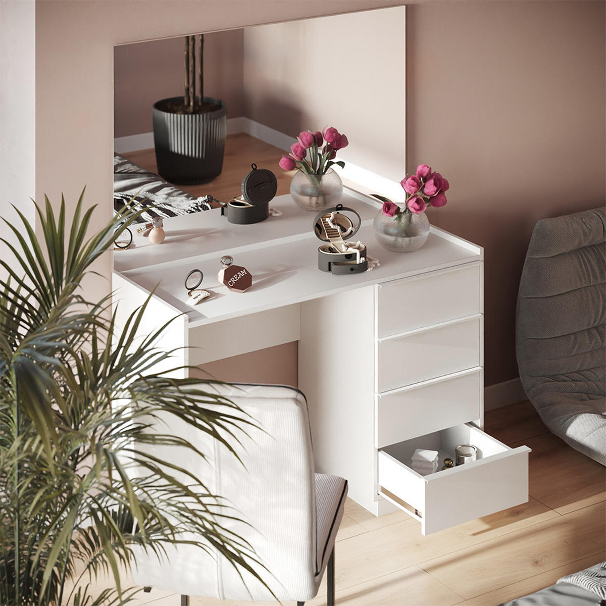 TOALETNÍ STOLEK Viktoria Bílá - bílá, kompozitní dřevo (110/77.2/45cm) - Vicco